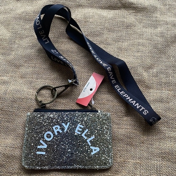 Ivory Ella Glitter Ombré Lanyard Black Gold New badge Holder Wallet Card Holder - Picture 1 of 8